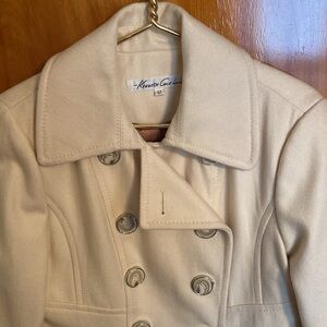 Kenneth Cole Lined Winter Double Breasted White Short Coat Jacket pea coat